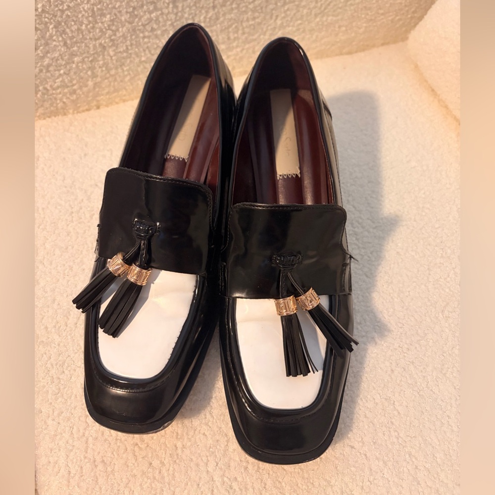 Franco sarto Black and White heeled Tassel Loafers